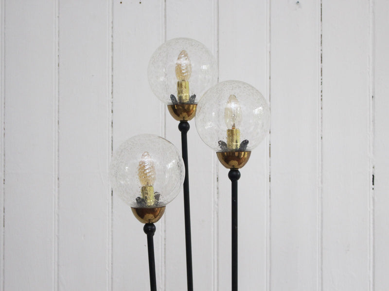 A 1950's French Three Prong Standing Lamp with Marble Base & Glass Globes