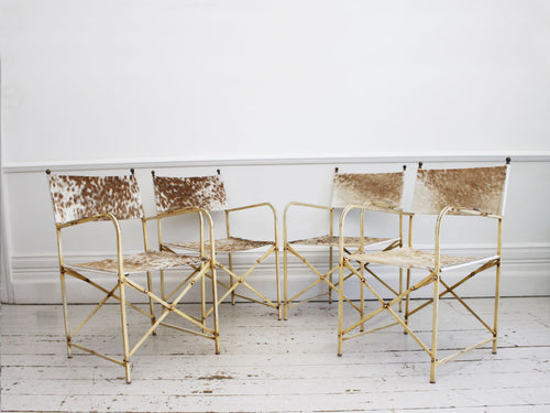 A Pair of 1930's French Riviera Cowhide Directors Chairs