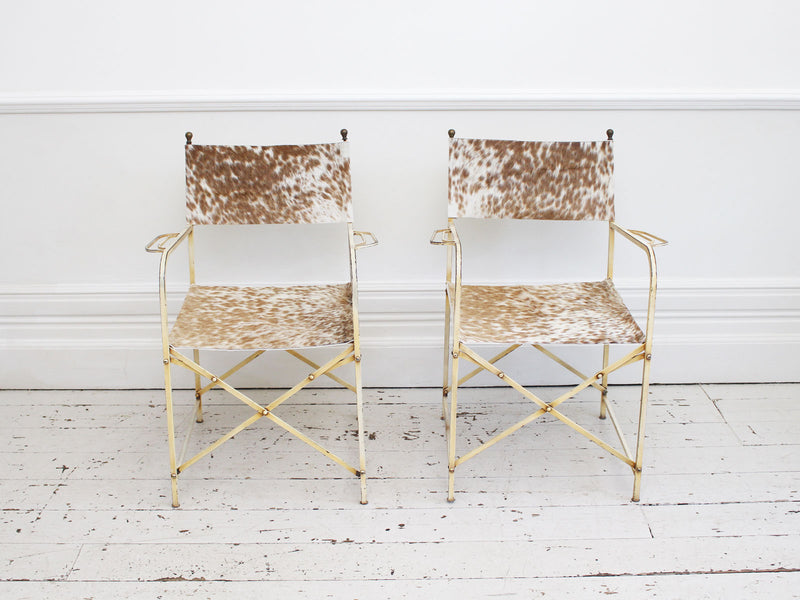 A Pair of 1930's French Riviera Cowhide Directors Chairs