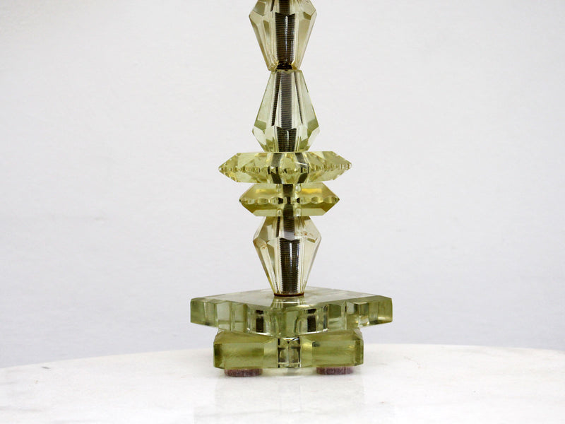 A 1940's French Glass Table Light with Gold Lined Lampshade