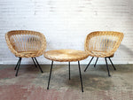 A Pair of 1960's Cane Chairs With Matching Casual Table