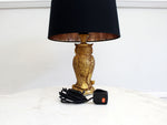 A French 1960's Gold Owl Table Light with Gold Lined Black Shade