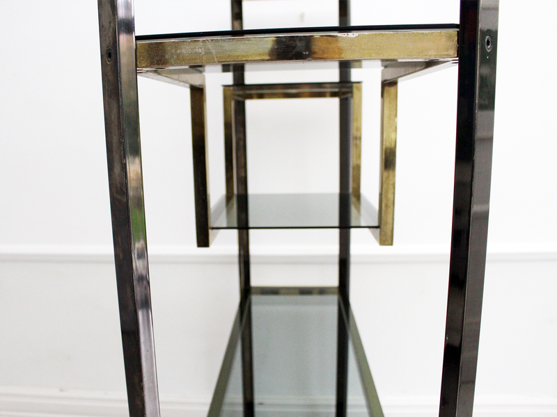 1970's Brass & Smoked Metal Large Etagere by Guy Lefevre for Maison Jansen