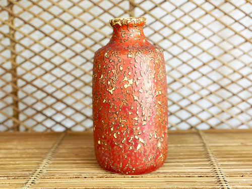 A Red & Yellow Textured 1970's Hungarian Ceramic Vase - No1