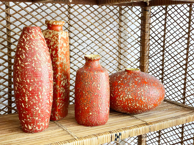 A Red & Yellow Textured 1970's Hungarian Ceramic Vase - No4
