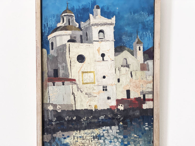 A Small Oil on Board Painting of a Mediterranean Village