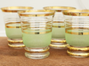 Vintage French Glasses & Matching Jug Set With Green & Gold Decoration