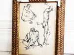 A 1950's French Pen on Paper Male Life Study in Giltwood Frame