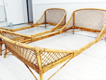 Pair of Mid Century Modern Rattan and Bamboo French Single Beds by Louis Sognot