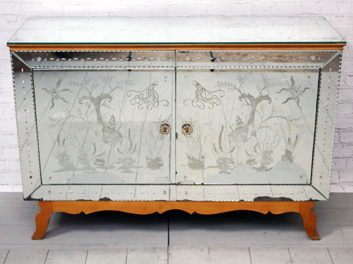 A Mid Century Etched, Mirrored French Sideboard Cabinet