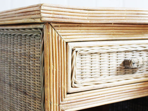 A Pair of 1950's French Rattan, Wicker & Bamboo Bedside Tables
