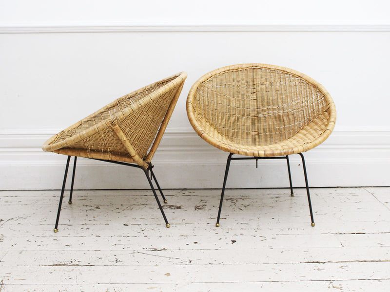 A Pair of 1960's French Rattan Bucket Chairs