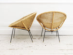 A Pair of 1960's French Rattan Bucket Chairs