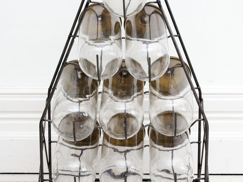 Set of Nine Large 1950's Belgian Apothecary Shop Storage Jars in Display Rack