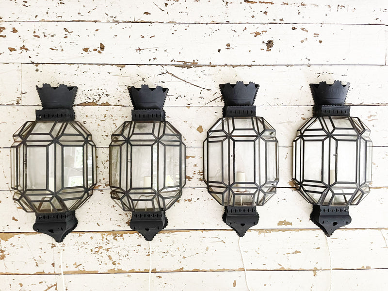 Two Pairs of 1950's Spanish Tole Wall Lanterns