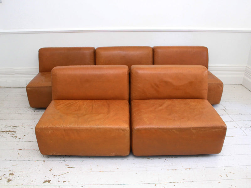 An Italian 1970's Tan Leather Five Part Modular Sofa