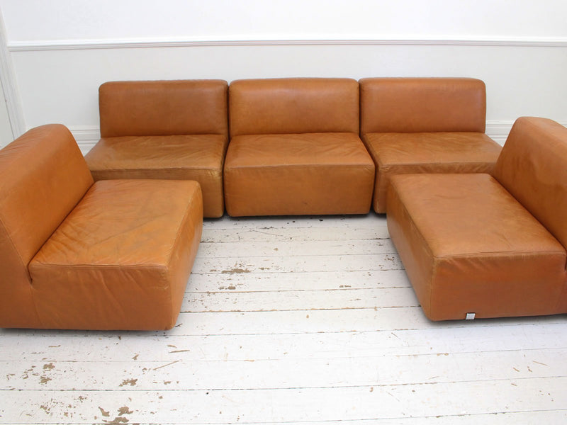 An Italian 1970's Tan Leather Five Part Modular Sofa