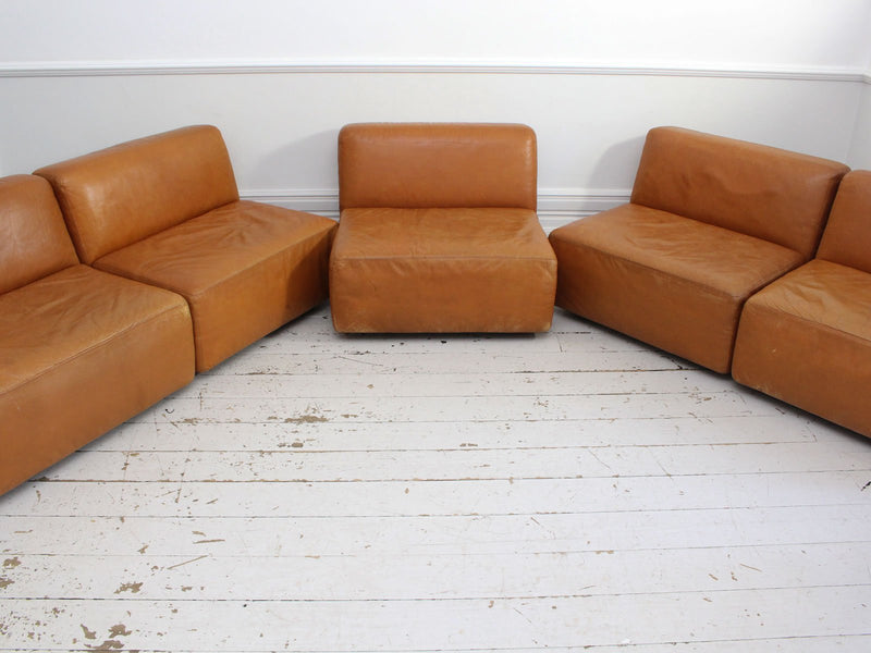 An Italian 1970's Tan Leather Five Part Modular Sofa