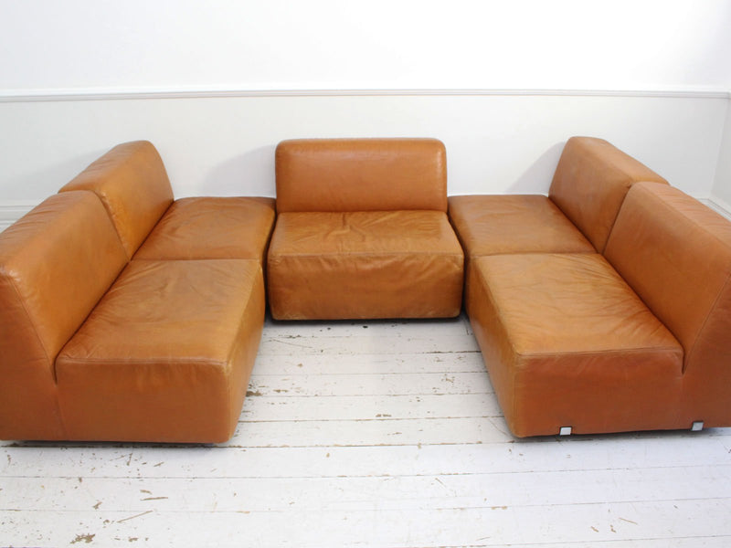 An Italian 1970's Tan Leather Five Part Modular Sofa