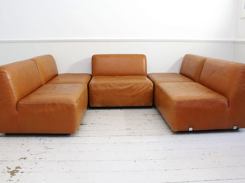 An Italian 1970's Tan Leather Five Part Modular Sofa