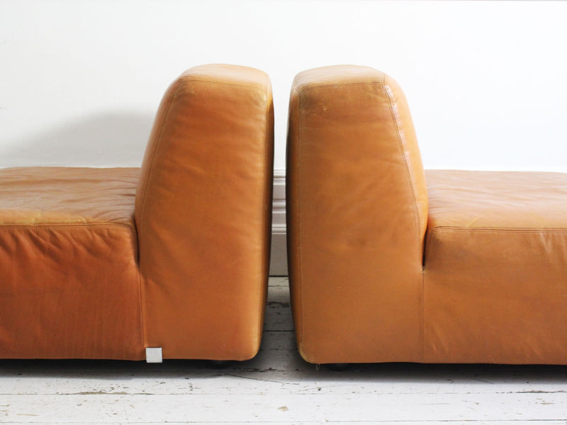 An Italian 1970's Tan Leather Five Part Modular Sofa