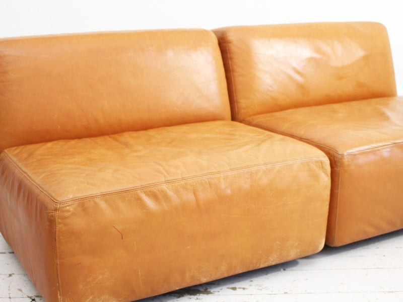 An Italian 1970's Tan Leather Five Part Modular Sofa