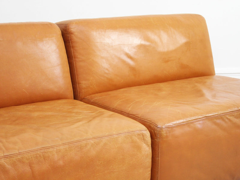 An Italian 1970's Tan Leather Five Part Modular Sofa
