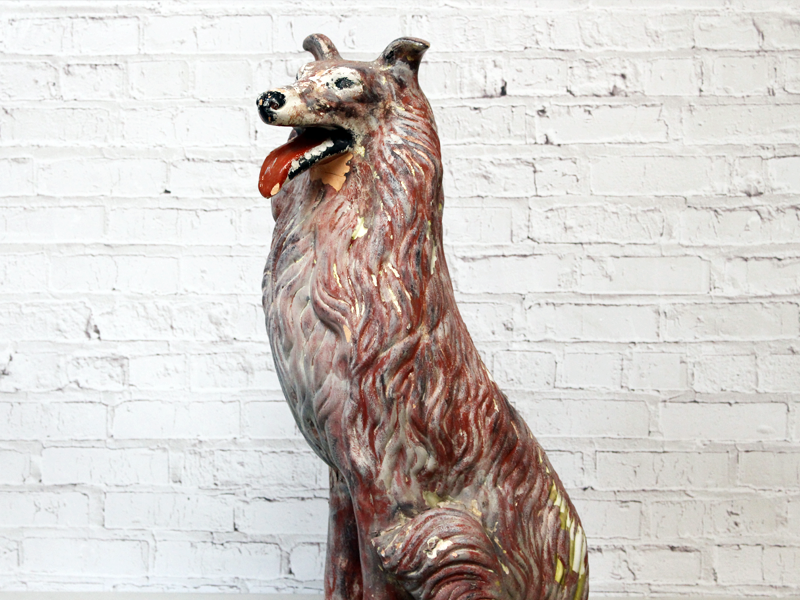 Vintage French 1950's Painted Terracotta Collie Dog Statue