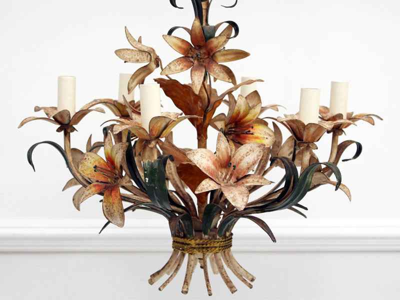 A 1950's French Painted Toleware Floral Chandelier