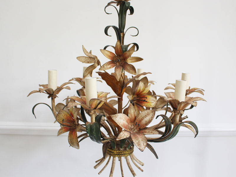 A 1950's French Painted Toleware Floral Chandelier