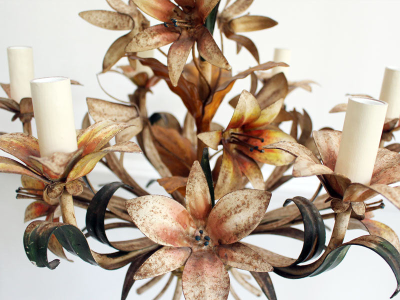 A 1950's French Painted Toleware Floral Chandelier