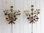 A Pair of Mid Century French Gilt Metal Wall Lights with Glass Flowers