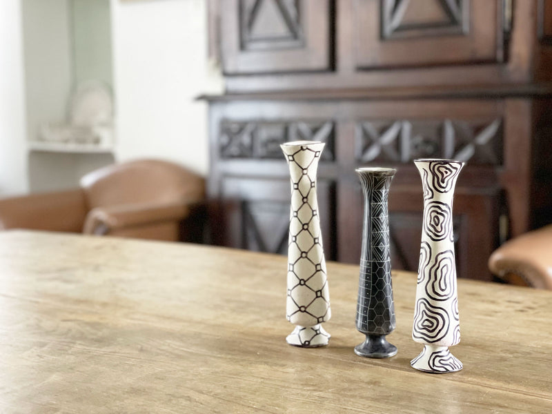 Three Monochrome African Soapstone Bud Vases - Sold Individually