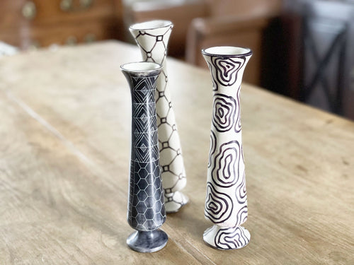 Three Monochrome African Soapstone Bud Vases - Sold Individually