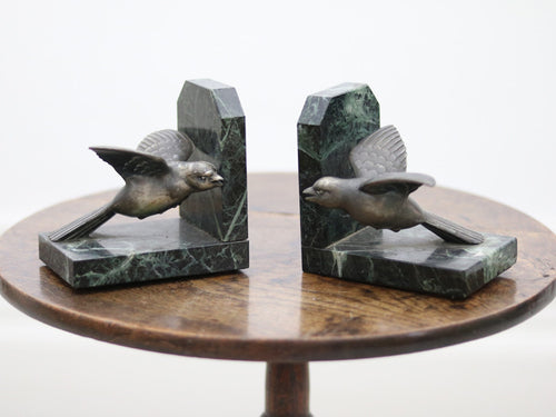 Pair of vintage granite and metal bird bookends 