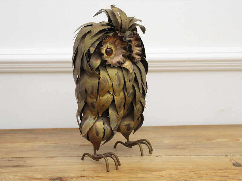 A 1960's French Brutalist Brass Owl Sculpture in the style of Curtis Jere