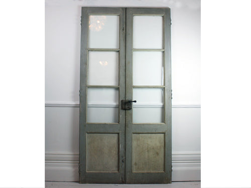 Pair of Grey French Doors with Glass Panels