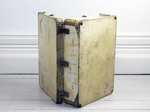 1930's Medium Vellum Suitcase with Studwork & Wing Shaped Handle Mounts