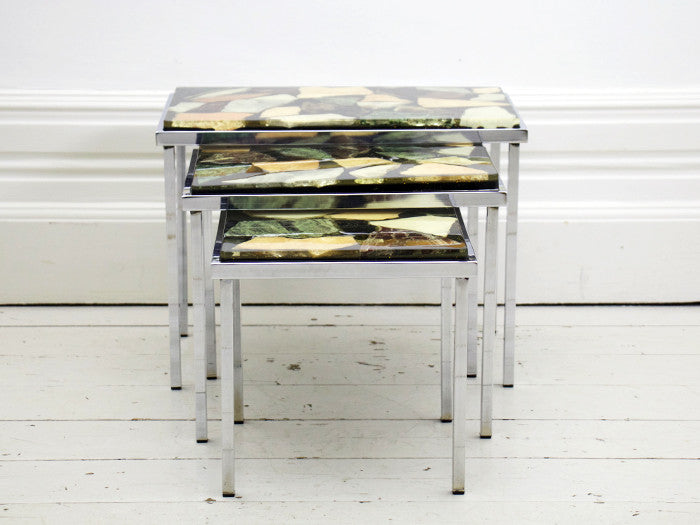 A highly original chrome & marble nest of tables by Marindo Blad