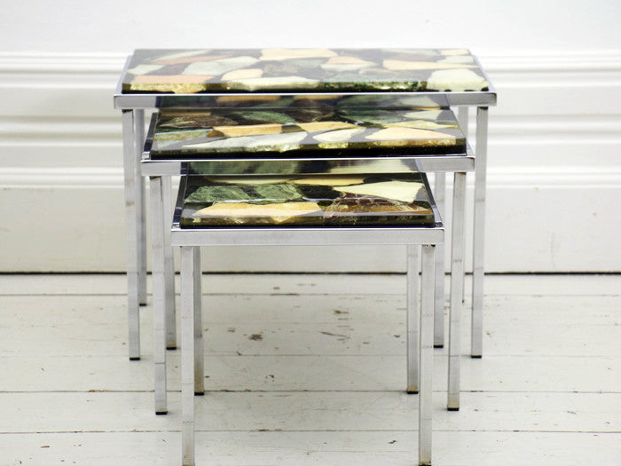 A highly original chrome & marble nest of tables by Marindo Blad
