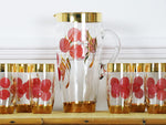 A set of 8 tumblers and matching jug with red & gold decoration