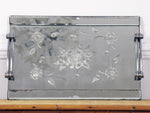 1930s French Etched Mirrored Tray with Chrome Handles