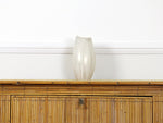 A vintage Handgemalt cream ceramic vase with gold stripes & red interior